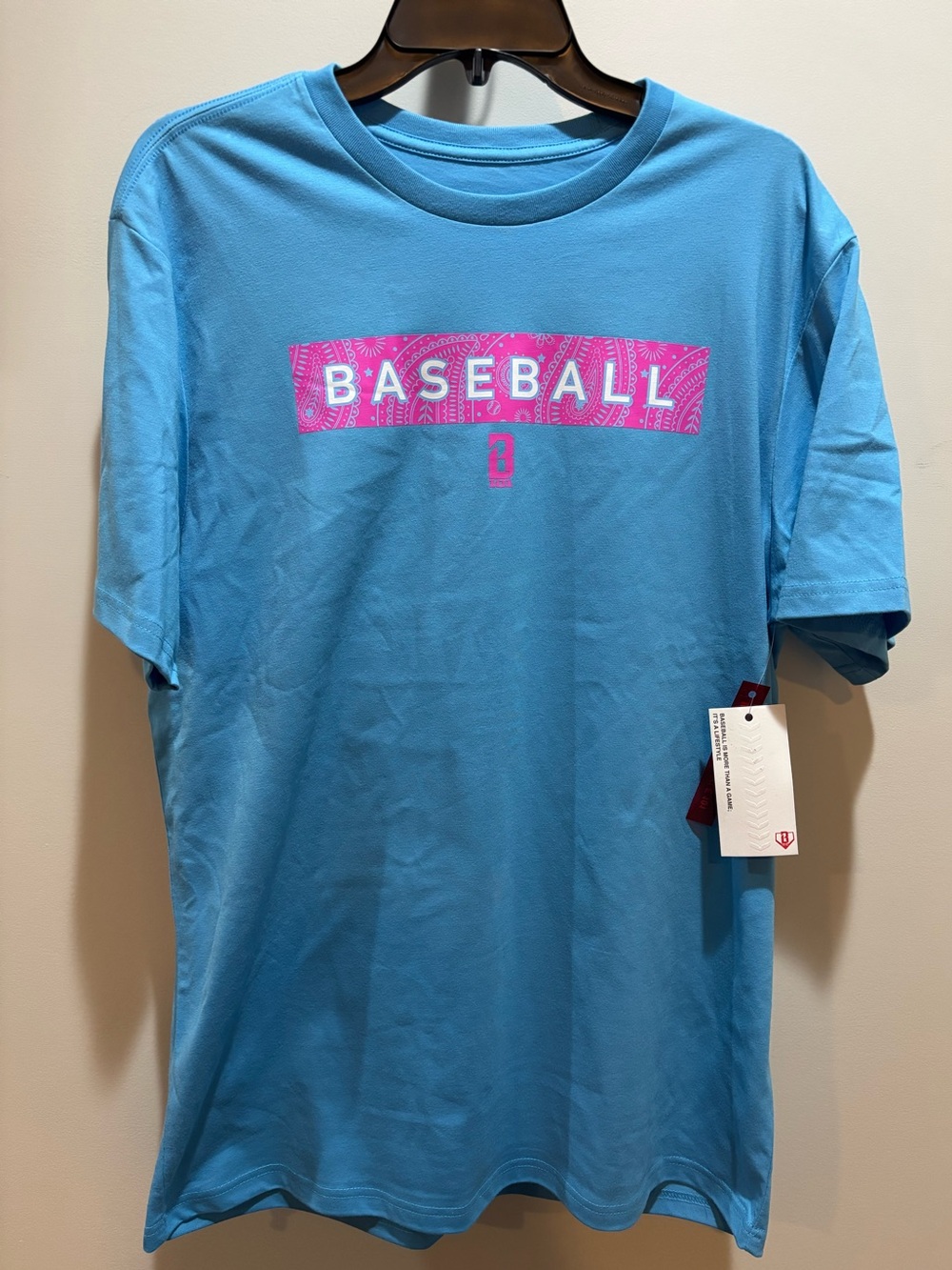 Baseball Lifestyle 101 Graphic Tee - blue and pink size Large
